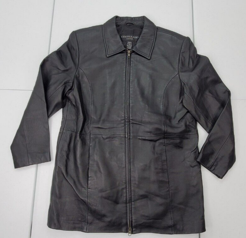 Centigrade Women M Black Genuine Leather Jacket/Coat 2 Way Zipper Used